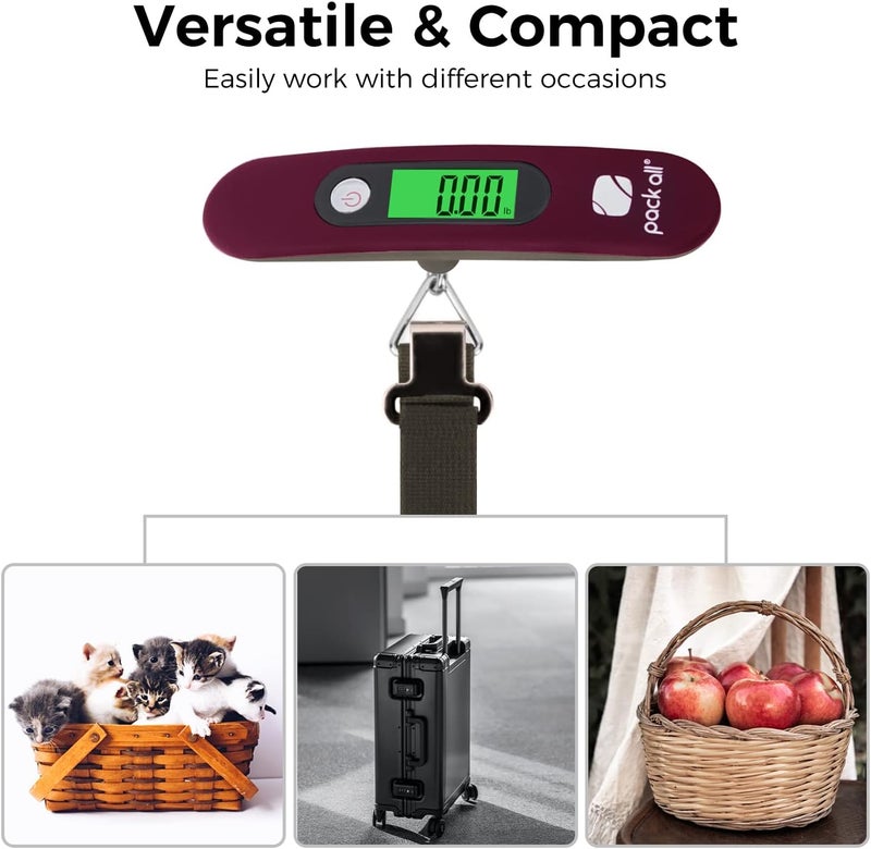 pack all 110 Lbs Luggage Scale, Digital Handheld Luggage Scale, Baggage Scale, Travel Weight Scale for Luggage with Backlit LCD Display, Battery Included, Red - Image 5